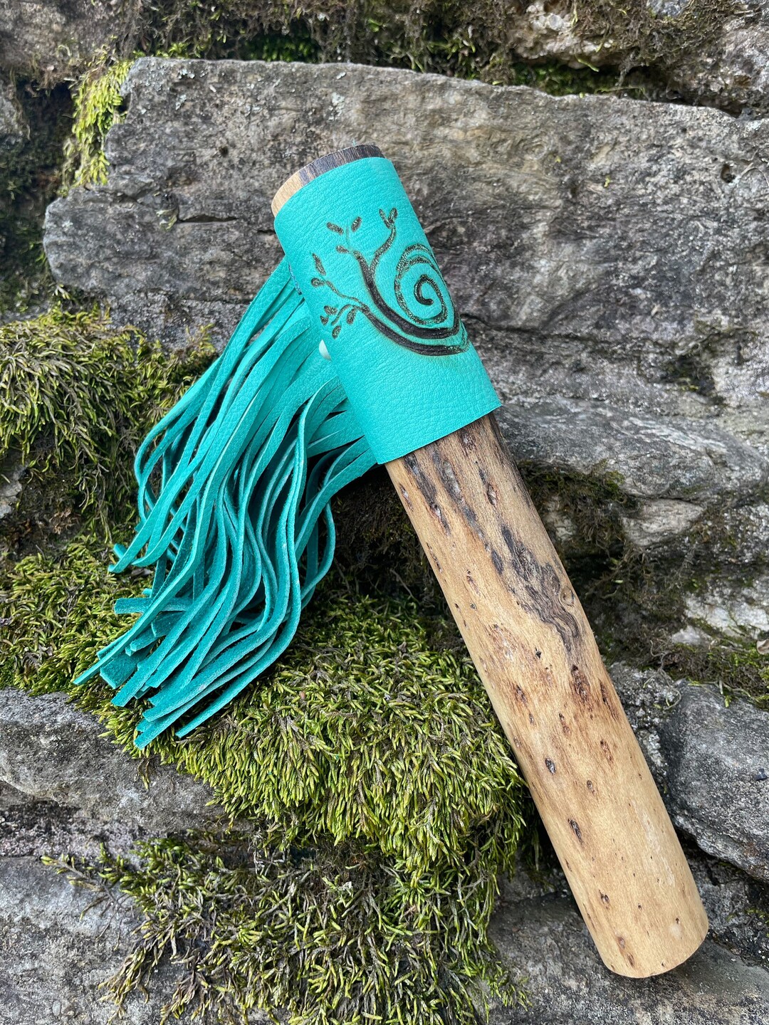 Journey Spiral Rain Stick, Turquoise Rainstick, Rain Stick, Fringe Rain