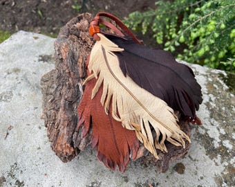 Leather feathers, Purse Charm, boho Leather feathers, Fan Pull, dangle feathers, Leather leaves