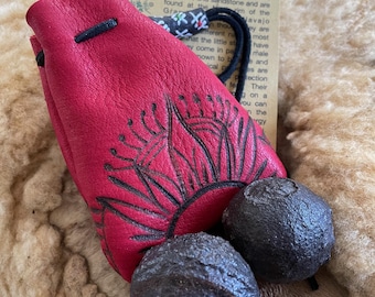 Shaman Stones with leather bag, Moqui Marbles, grounding, drawstring pouch with meditation stonesand leather bag
