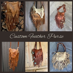Custom Feather Purse, Custom Personalized Purse, custom leather purse, Deerskin purse, Hippie Purse, Boho Purse, Fringe Purse