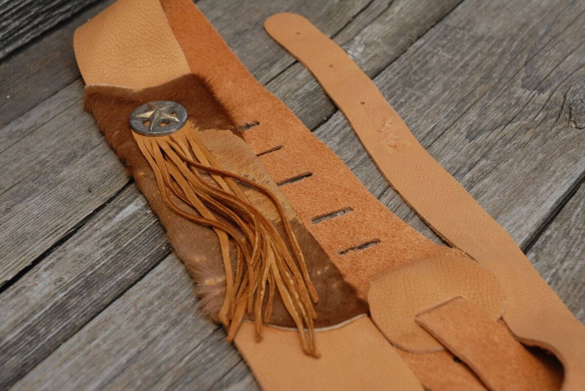 Western Guitar Strap Leather Guitar Strap Fringed Guitar Etsy