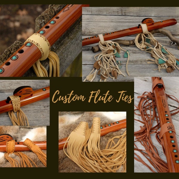 Flute ties, Custom flute ties, Native American flute, Native flute accessory, flute wraps, Flute fringe, Native flute