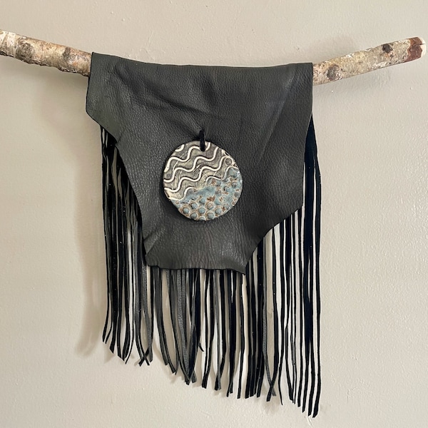 Wall Hanging, Leather Wall Hanging, Wall Art, Bohemian Wall Hanging, Fringe Wall Art