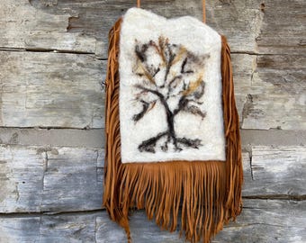 Tree Wall hanging, Felted Tree wall hanging, Leather Wall Hanging," Spirit of the Tree", Wall Art, Naturalist