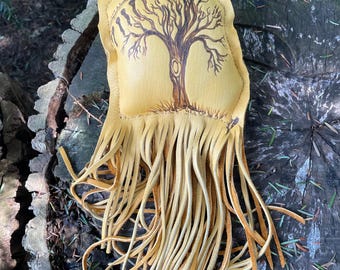 Prayer Pillow, leather pillow, wish pillow, tree pillow, meditation gift, zen gift