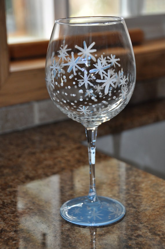 Items similar to Hand Painted Snowflake Wine Glass on Etsy