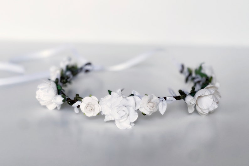 Handcrafted Elegant White Rose Flower Crown Small Floral Hair Etsy