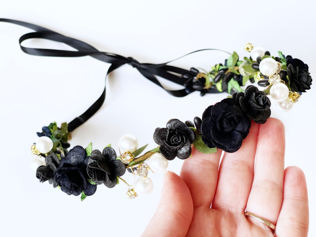 Handcrafted Beautiful Black Rose Flower Crown Gothic Bridal Etsy
