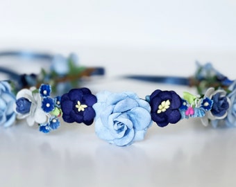 Handcrafted Varying Blues Flower Crown, Wedding Crown, Something Blue, Flower Girl Halo, Garden Party, Boho Festival Fashion Hair Accessory