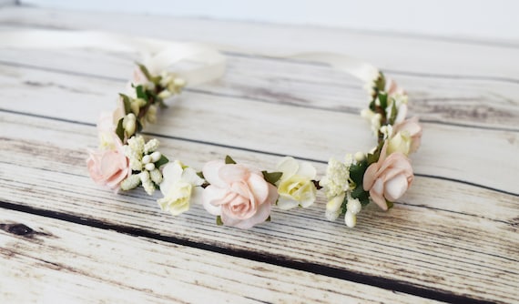 Hand Crafted Pink and White Floral Bridal Headband Amazon.com : Kercisbeauty Pink and White Prom Floral  main image 3