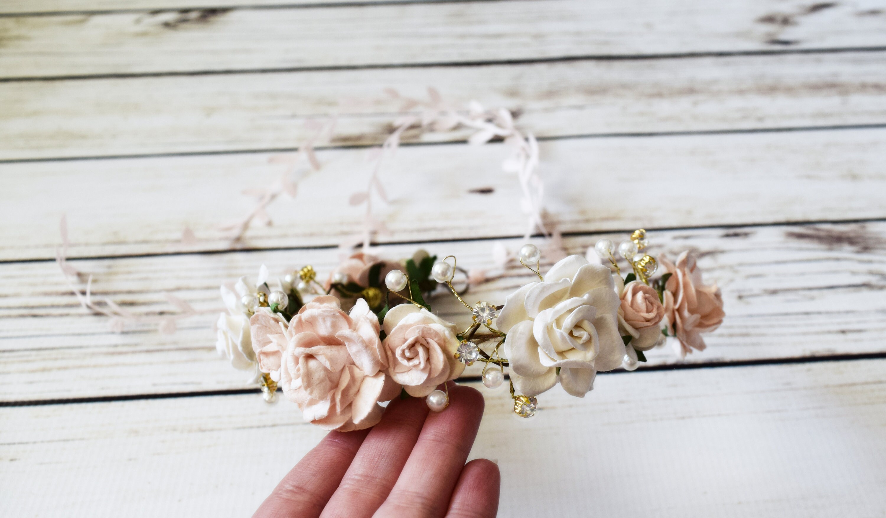 Handcrafted Blush Flower Crown, Bridal Floral Crown, off 