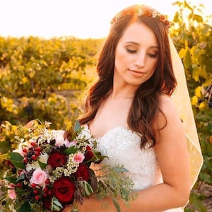 Handcrafted Burgundy and Gold Flower Crown Wedding Hair, Bridal Flower Crown, Wine Floral Crown,Bridesmaid Hair Wreath Boho Flower Girl Halo image 2