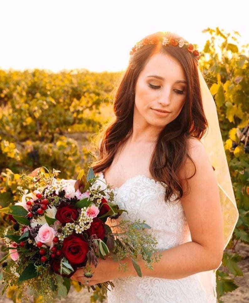 Handcrafted Burgundy and Gold Flower Crown Wedding Hair, Bridal Flower Crown, Wine Floral Crown,Bridesmaid Hair Wreath Boho Flower Girl Halo image 2