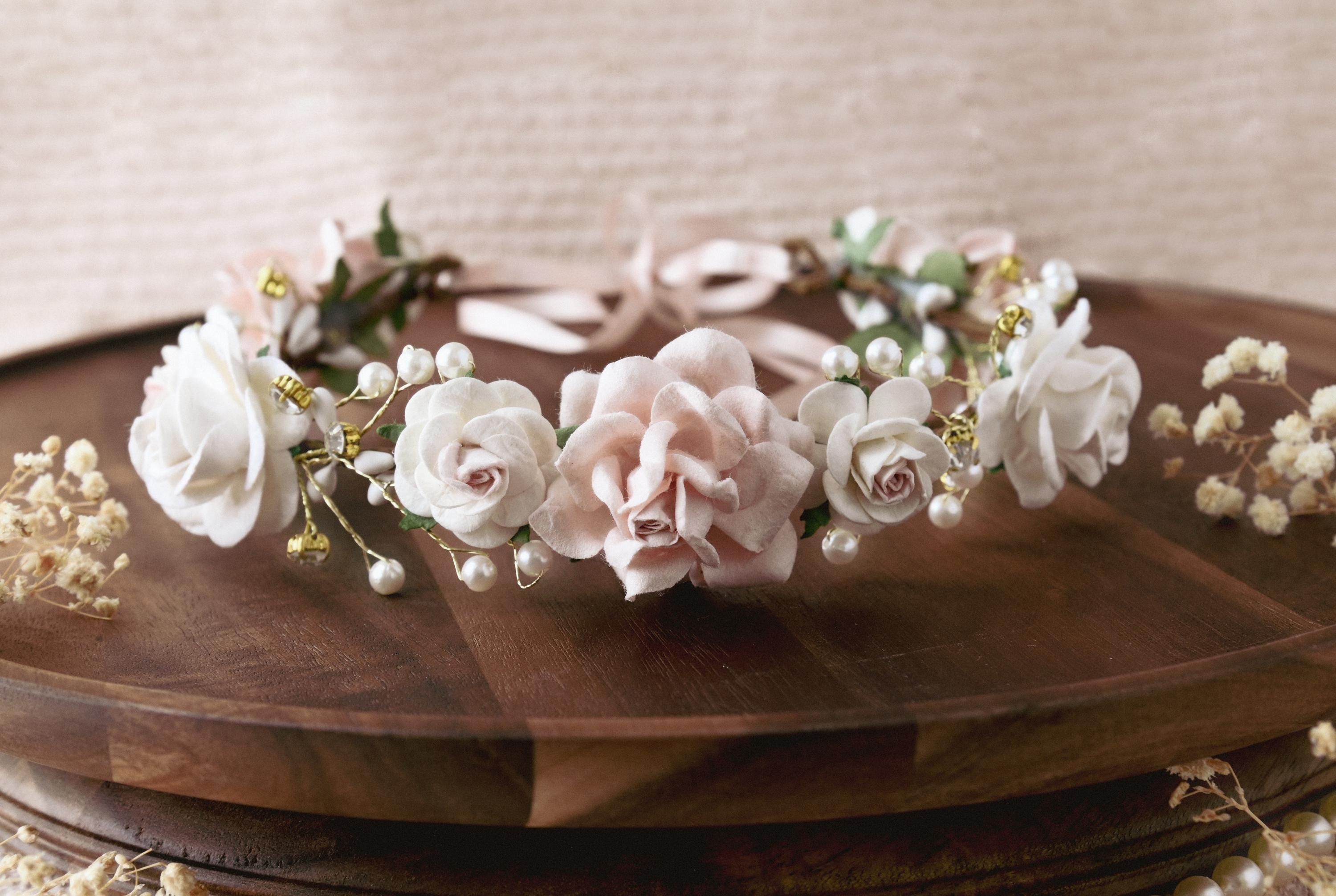 Handcrafted Blush Flower Crown, Bridal Floral Crown, off  display picture 2