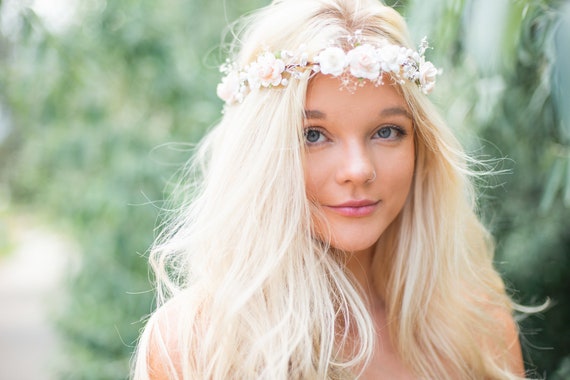 Handcrafted Snow Dusted Blush Bridal Flower Crown, Boho  display picture 3