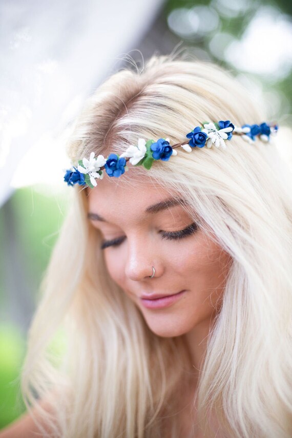 Handcrafted Royal Blue Flower Crown, Oktoberfest Floral  display picture 1
