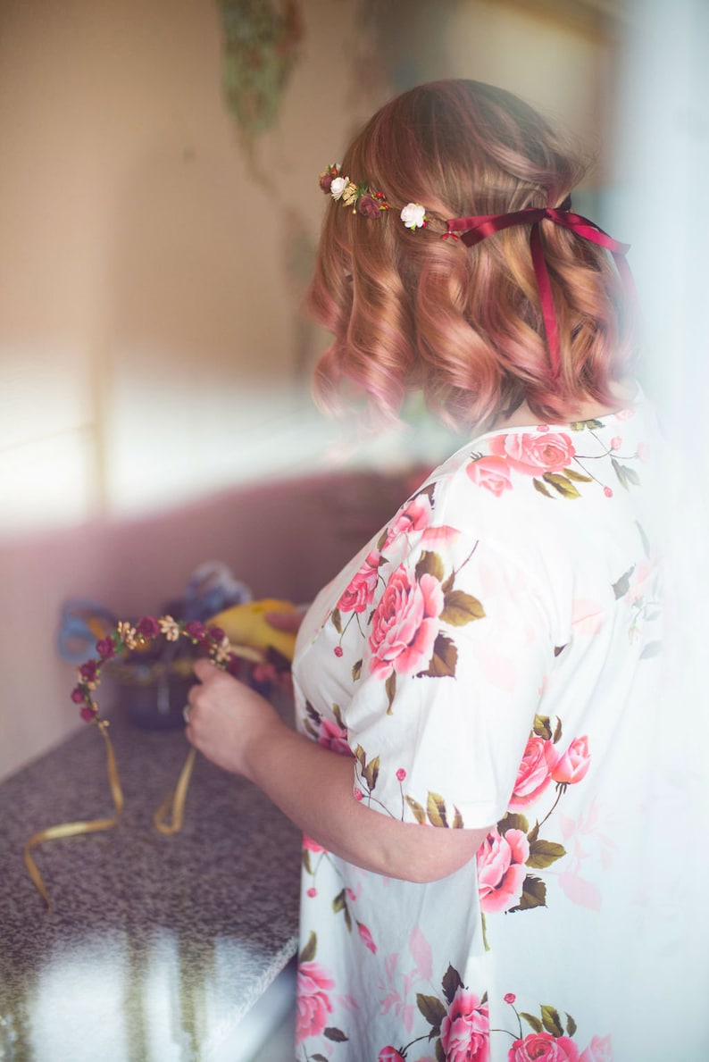 Handcrafted Burgundy and Gold Flower Crown Wedding Hair, Bridal Flower Crown, Wine Floral Crown,Bridesmaid Hair Wreath Boho Flower Girl Halo image 5