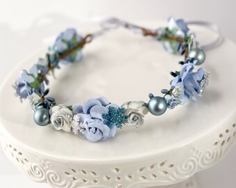 Handcrafted Christmas Blue and Silver Snowflake Ornament Flower Crown