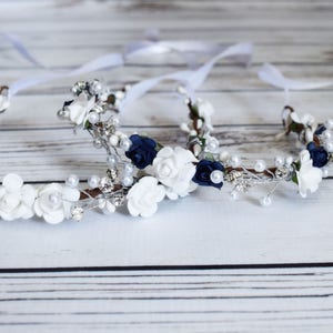 Handcrafted Small White Rose Flower Girl Crown, Pearl Bridal Tiara, Floral Wedding Hair Wreath, Crystal Headband, Vintage First Communion image 6