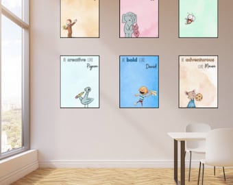 Digital Character Affirmations - 11X17 POSTER SIZE 40 Book Characters - Library Decor - Classroom Posters - Printable Signs