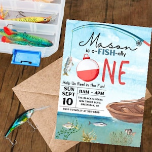 Editable o-FISH-ally One Birthday Invitation - Digital Invite - Fishing Birthday Template - 1st Birthday - Fish - Turning 1 - Fishing Theme