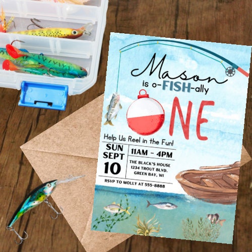 Editable o-FISH-ally One Birthday Invitation - Digital Invite - Fishing Birthday Template - 1st Birthday - Fish - Turning 1 - Fishing Theme