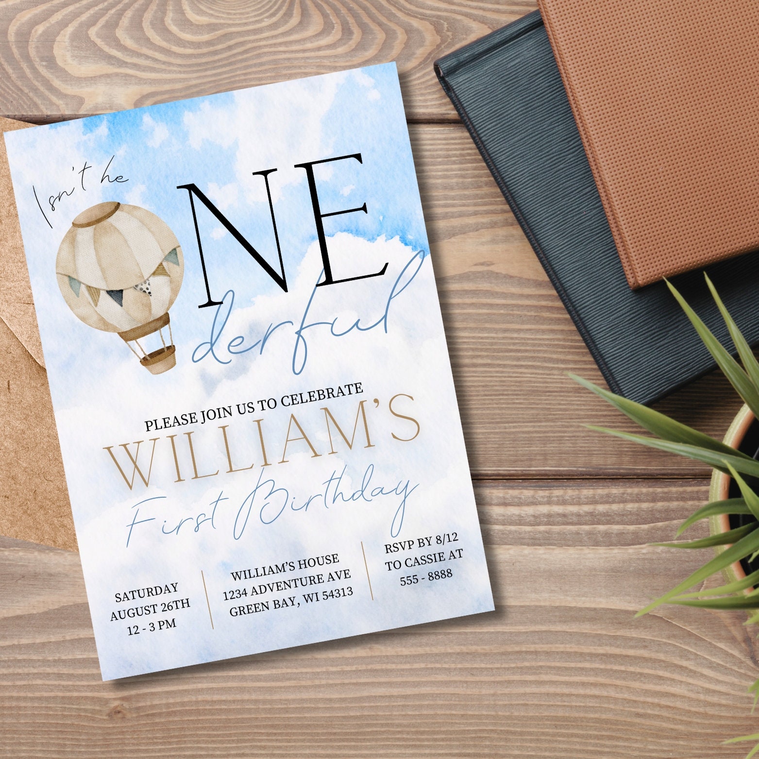 Editable One-derful First Birthday Invitation Digital Invite Mister ...