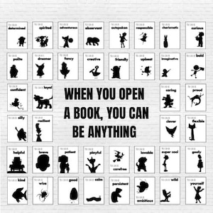 Digital Book Character Silhouettes- 40 Book Characters - Children’s Storybook Classroom - Affirmation Posters - Printable Signs