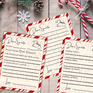 Weihnachtsliste Printable - Vorlage Wunschliste - Lieber Weihnachtsmann - Brief an den Weihnachtsmann - Leere Briefe - Weihnachtsliste - Download Liste Arbeitsblatt