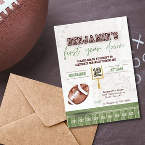 Editable Football First Birthday Invitation - Digital Invite - First Year Down Birthday Template - 1st Birthday - Turning 1 - Football Theme