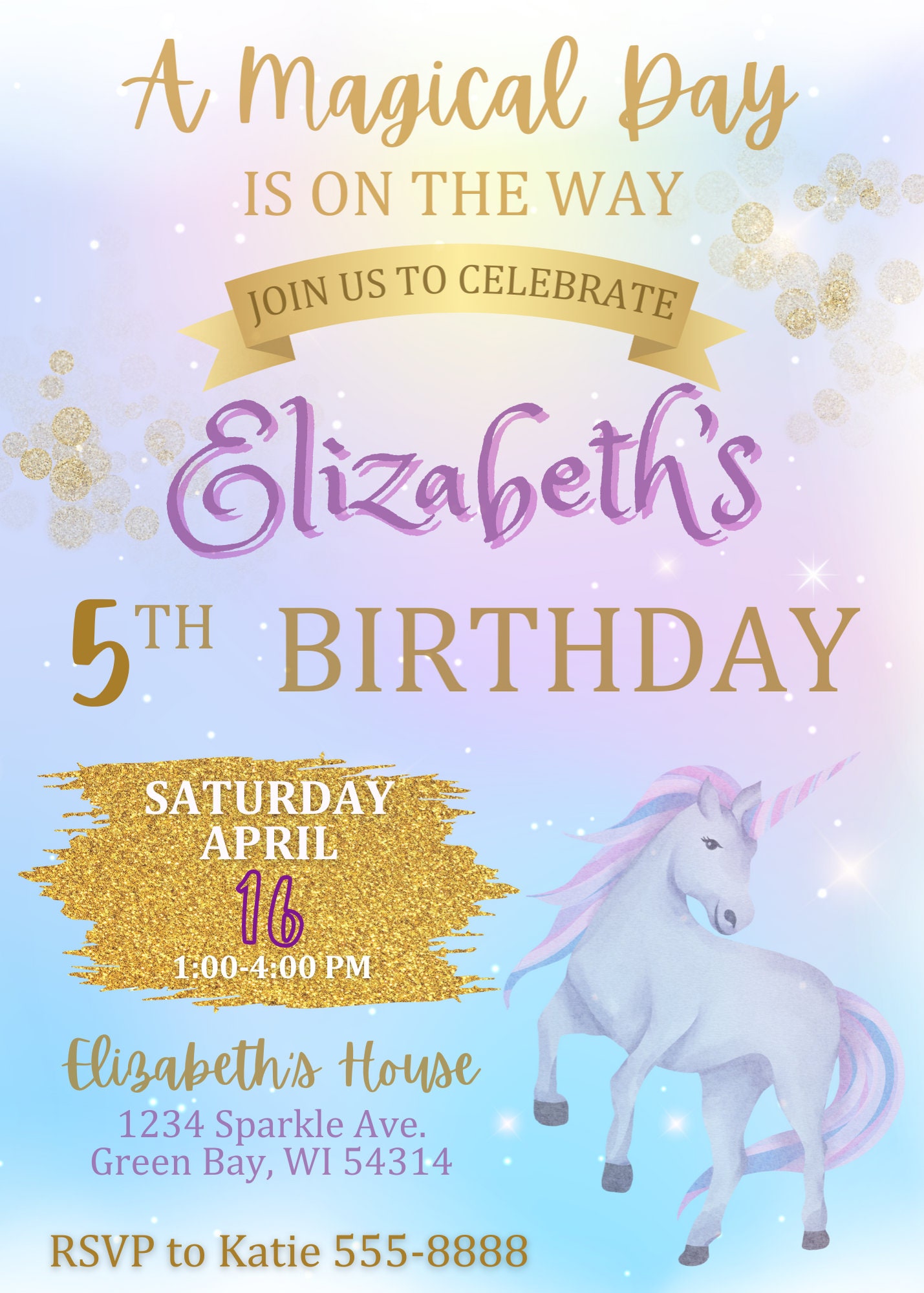 Editable Unicorn Birthday Invitation Digital Invite Unicorn Birthday ...