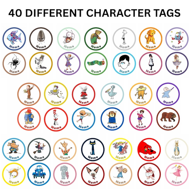 Tag Character Editable Character Locker Name Tags - 40 Book Characters - Storybook ...