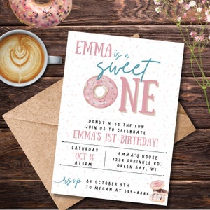 Editable Sweet One Birthday Invitation - Digital Invite - Donut Birthday Template - 1st Birthday - Donuts - Turning 1 -  Donut Theme