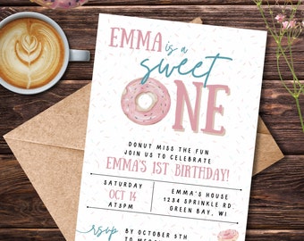 Editable Sweet One Birthday Invitation - Digital Invite - Donut Birthday Template - 1st Birthday - Donuts - Turning 1 -  Donut Theme