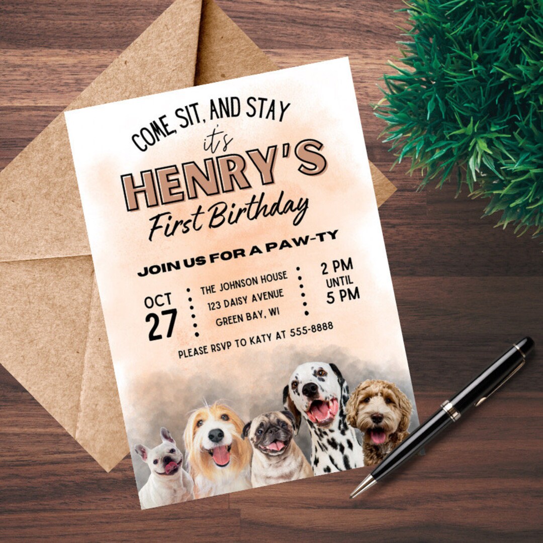 Editable Dog First Birthday Invitation - Digital Invite - Puppy ...