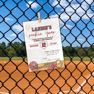 Editable Baseball First Birthday Invitation - Digital Invite - Rookie Year Birthday Template - 1st Birthday - Turning 1 - Baseball Theme