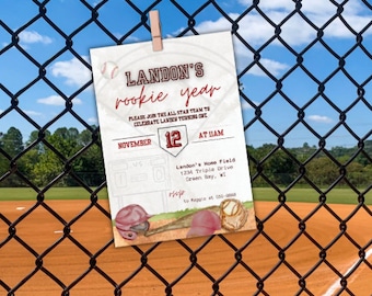 Editable Baseball First Birthday Invitation - Digital Invite - Rookie Year Birthday Template - 1st Birthday - Turning 1 - Baseball Theme