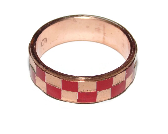 Vintage Estate Men's Checkered Red and Copper Band Ring Croatian Flag US Size 9 Jewelry Jewellery Birthday Gift For Him For Her