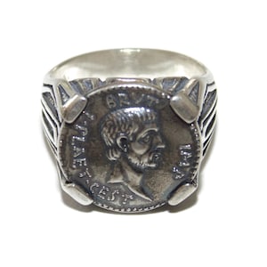 925 Sterling Silver Roman Coin Ring: Brutus Julius Caesar Signet