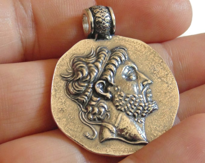 Ancient Coin Philip V. King of Macedon Tetradrachm 925 Large Artisanal Copy Pendant Medal Medallion Sterling Silver Jewelry Birthday Gift