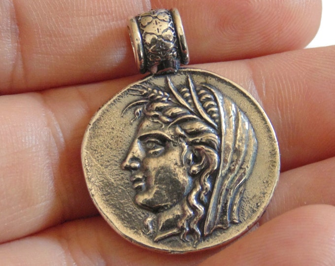 Ancient Greek Coin Delphic Stater Goddess Demeter God Apollo Pendant Medal Medallion 925 Artisanal Copy Sterling Silver Jewelry Gift For Her