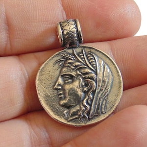 Sterling Silver Delphic Stater Pendant: Goddess Demeter, God Apollo
