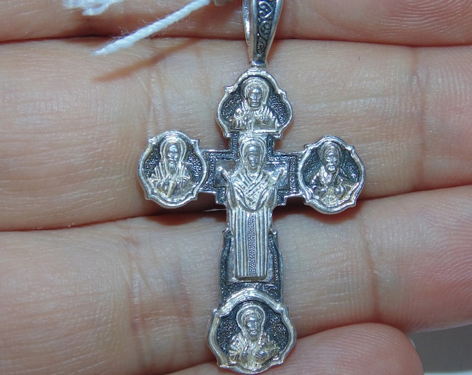 925 Blessed in Church Sterling Silver Cross Pendant Russian Orthodox Religious Christian Saint Jewelry Birthday Gift For Him Gift For Her