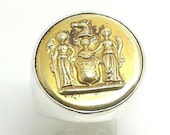 Massive HUGE Heavy Vintage Gold Crest Shield Coat of Arms Horse Solid Sterling Silver Signet Biker Rocker Mens Ring US Size 12.5 Jewelry 925
