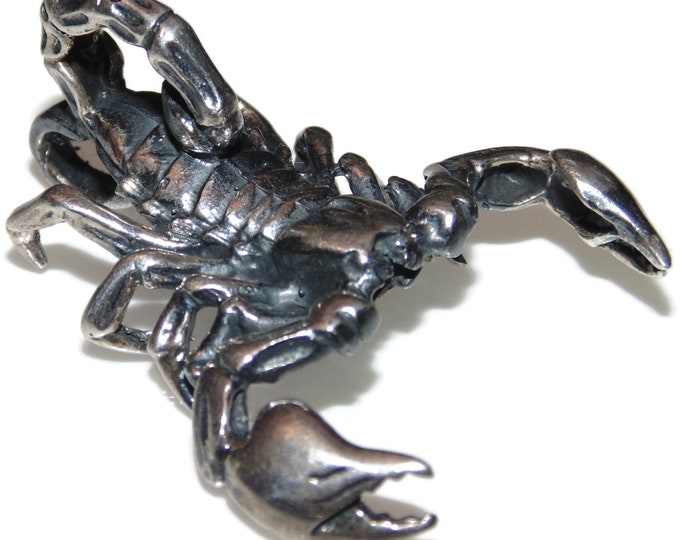 Mens Silver Pendant Large Scorpion Vintage Estate Rocker Biker Sterling Scorpio Zodiac 1.5" Long 925 Jewelry Jewellery Gift For Him Argent
