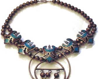 Choker Vintage Native American Navajo Turquoise Sterling Silver Squash Blossom Necklace Jewelry