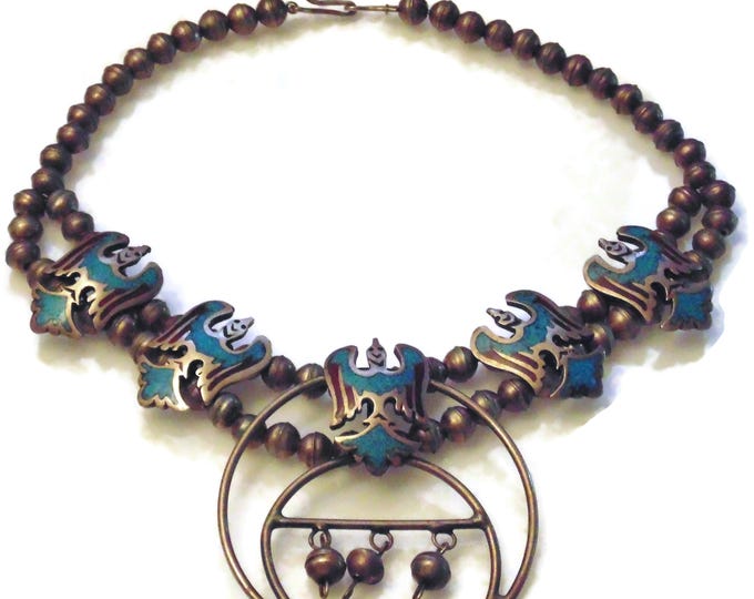 Choker Vintage Native American Navajo Turquoise Sterling Silver Squash Blossom Necklace Jewelry