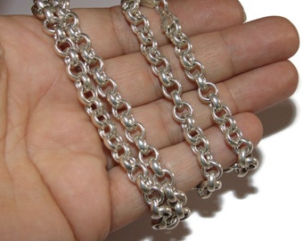 925 Mens Rocker Biker Sterling Silver Solid Rolo Links Chain Necklace 20" 22" Statement Jewelry Jewellery Birthday Gift For Him