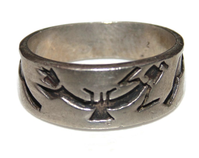 925 Vintage Estate Ring Sterling Silver Statement Band Ring US Size 7 Jewelry Jewellery Birthday Gift For Him For Her