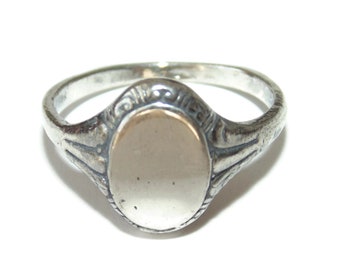 925 Vintage Estate Sterling Silver Ring Unisex Signet Pinkie Pinky Monogram Engravable Front US Size 7.5 Jewelry Birthday Gift For Her Him